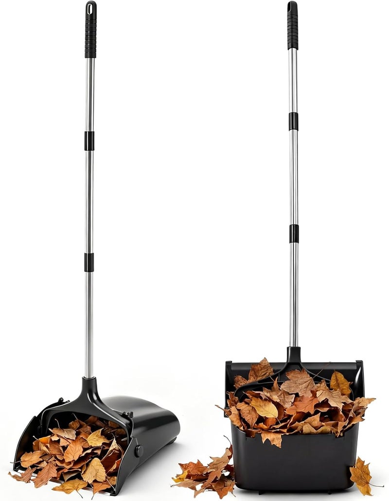 Maxcheck 2 Pcs 37 Inch Lobby Dust Pan Bulk Upright Lobby Dust Pan Plastic Commercial Dustpan with Long Handle Upright Standing Dustpan Heavy Duty for Office Home Indoor Outdoor Use (Black) - Image 1